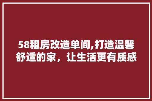 58租房改造单间,打造温馨舒适的家，让生活更有质感