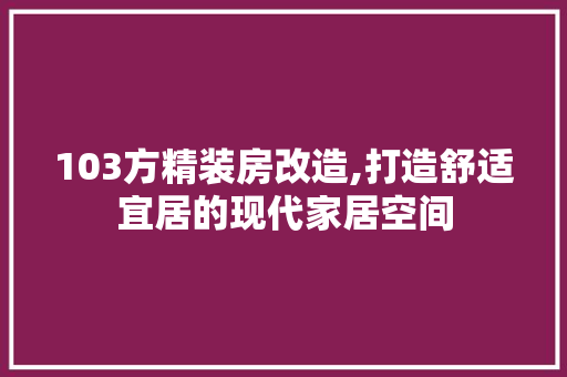 103方精装房改造,打造舒适宜居的现代家居空间