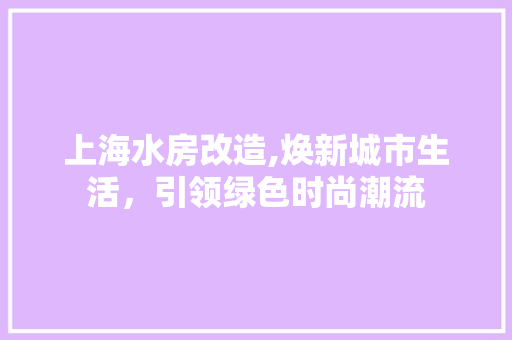 上海水房改造,焕新城市生活，引领绿色时尚潮流