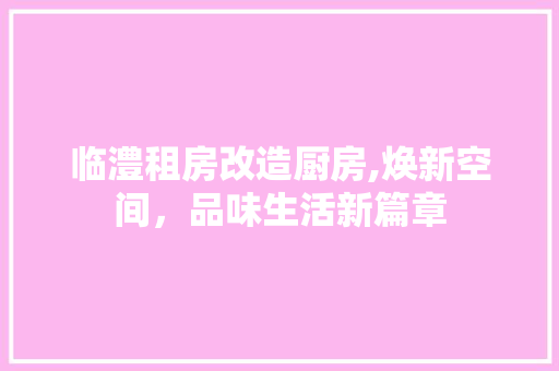 临澧租房改造厨房,焕新空间，品味生活新篇章