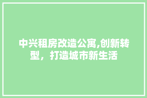 中兴租房改造公寓,创新转型，打造城市新生活