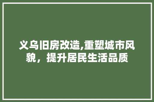 义乌旧房改造,重塑城市风貌，提升居民生活品质