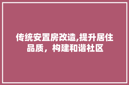 传统安置房改造,提升居住品质，构建和谐社区