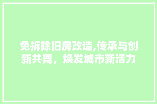 免拆除旧房改造,传承与创新共舞，焕发城市新活力