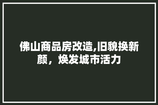 佛山商品房改造,旧貌换新颜，焕发城市活力