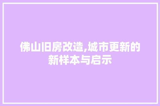佛山旧房改造,城市更新的新样本与启示