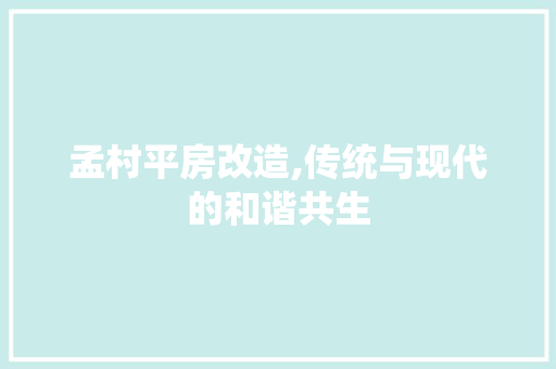 孟村平房改造,传统与现代的和谐共生