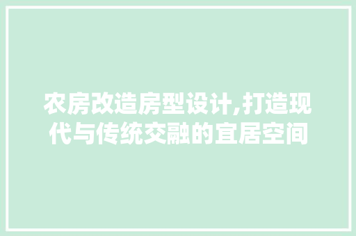 农房改造房型设计,打造现代与传统交融的宜居空间