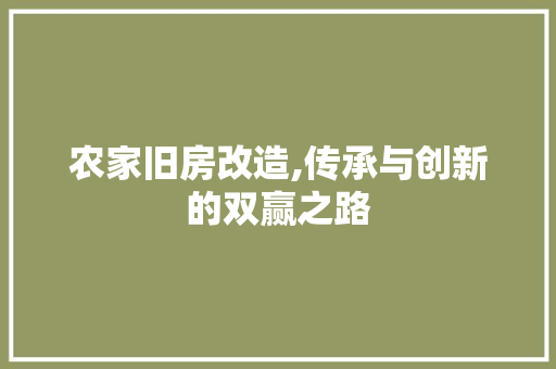 农家旧房改造,传承与创新的双赢之路