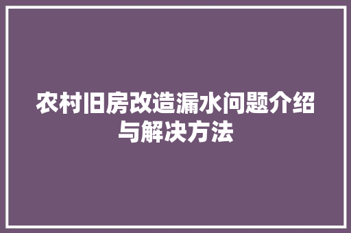 农村旧房改造漏水问题介绍与解决方法