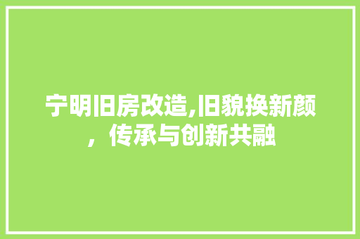 宁明旧房改造,旧貌换新颜，传承与创新共融