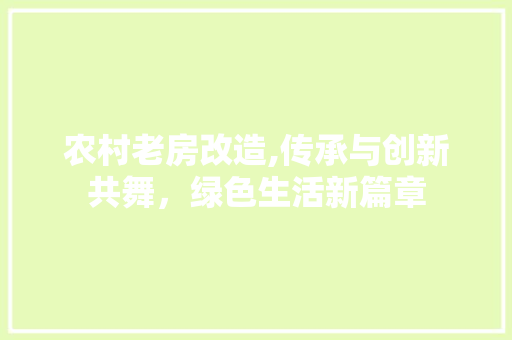 农村老房改造,传承与创新共舞，绿色生活新篇章