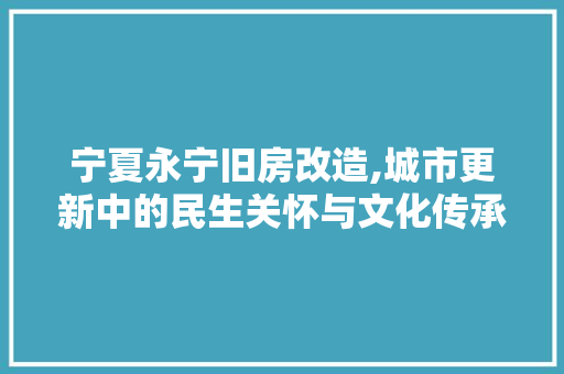 宁夏永宁旧房改造,城市更新中的民生关怀与文化传承