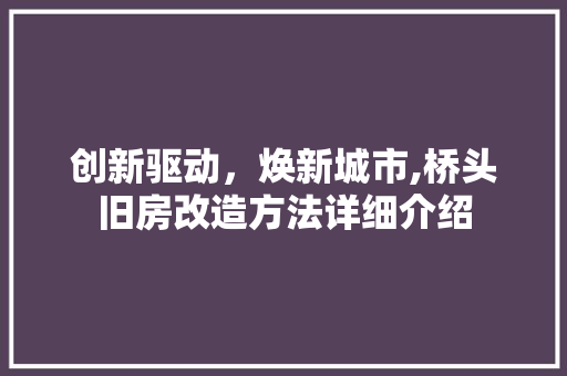 创新驱动，焕新城市,桥头旧房改造方法详细介绍
