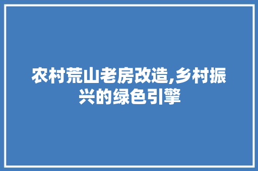 农村荒山老房改造,乡村振兴的绿色引擎