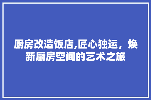 厨房改造饭店,匠心独运，焕新厨房空间的艺术之旅