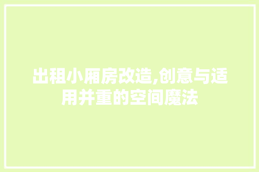 出租小厢房改造,创意与适用并重的空间魔法