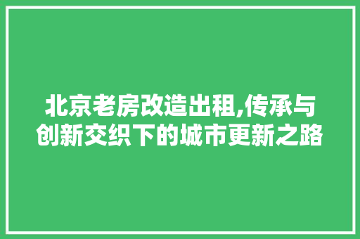 北京老房改造出租,传承与创新交织下的城市更新之路