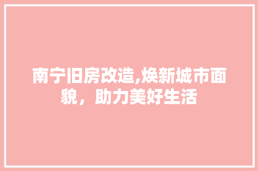 南宁旧房改造,焕新城市面貌，助力美好生活