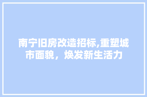 南宁旧房改造招标,重塑城市面貌，焕发新生活力