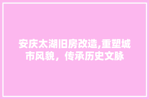 安庆太湖旧房改造,重塑城市风貌，传承历史文脉