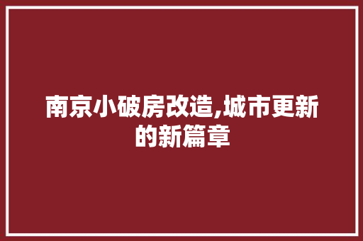 南京小破房改造,城市更新的新篇章