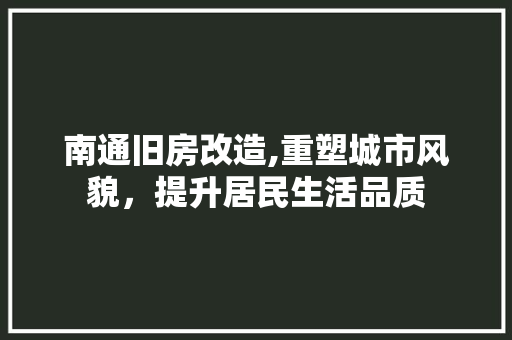 南通旧房改造,重塑城市风貌，提升居民生活品质