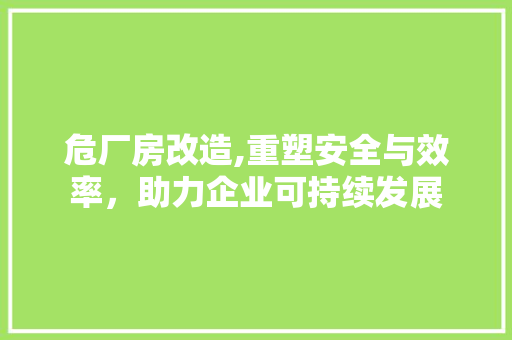危厂房改造,重塑安全与效率，助力企业可持续发展