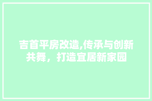 吉首平房改造,传承与创新共舞，打造宜居新家园