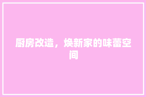 厨房改造，焕新家的味蕾空间