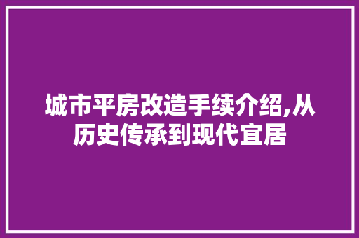 城市平房改造手续介绍,从历史传承到现代宜居