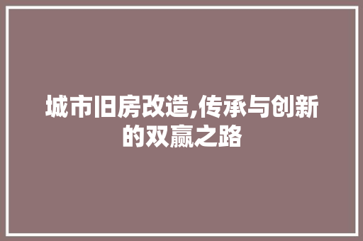 城市旧房改造,传承与创新的双赢之路
