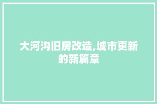 大河沟旧房改造,城市更新的新篇章