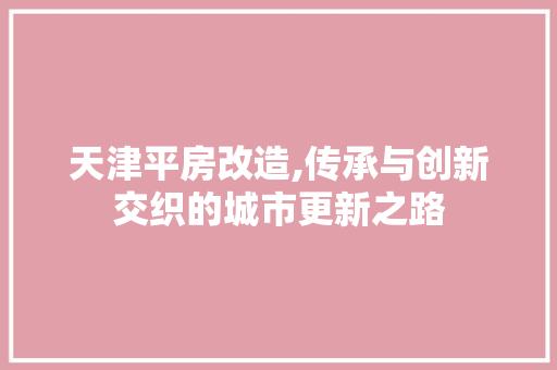 天津平房改造,传承与创新交织的城市更新之路