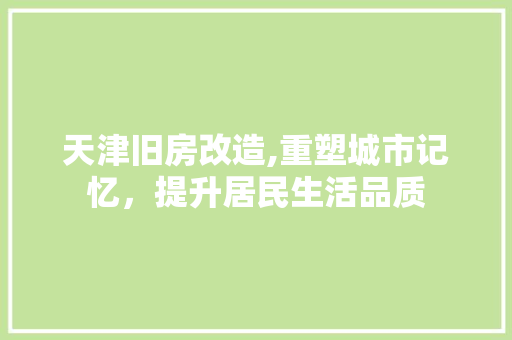 天津旧房改造,重塑城市记忆，提升居民生活品质