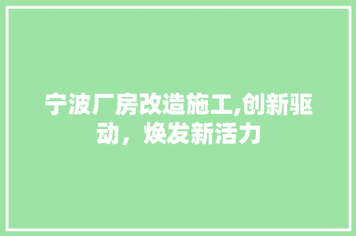 宁波厂房改造施工,创新驱动，焕发新活力