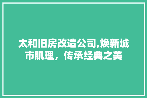 太和旧房改造公司,焕新城市肌理，传承经典之美