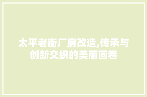 太平老街厂房改造,传承与创新交织的美丽画卷