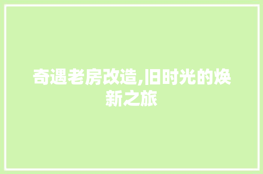 奇遇老房改造,旧时光的焕新之旅