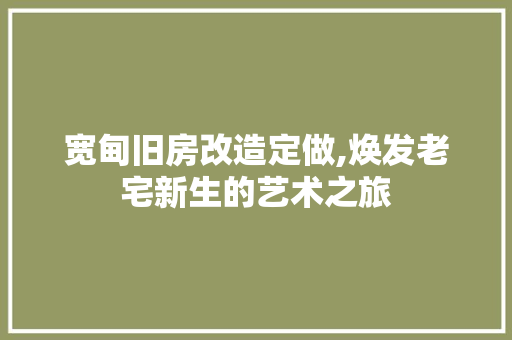 宽甸旧房改造定做,焕发老宅新生的艺术之旅
