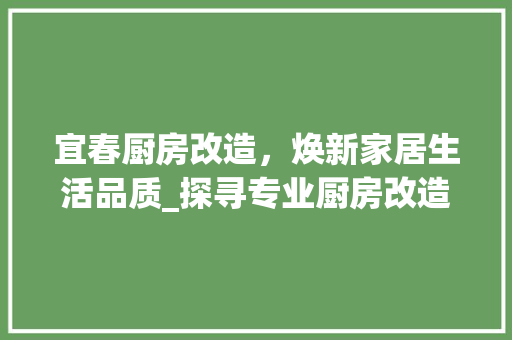 宜春厨房改造，焕新家居生活品质_探寻专业厨房改造公司之路