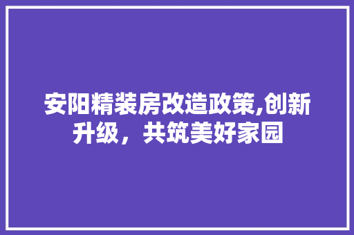 安阳精装房改造政策,创新升级，共筑美好家园