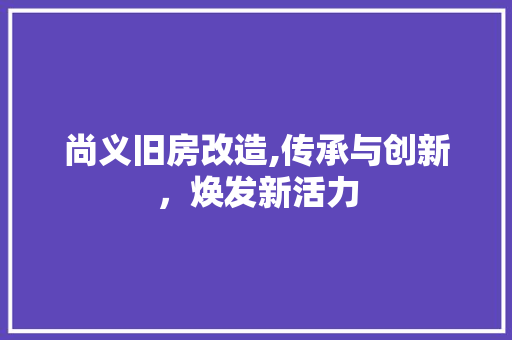 尚义旧房改造,传承与创新，焕发新活力
