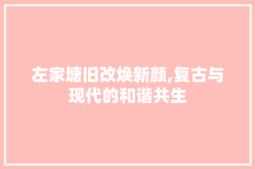 左家塘旧改焕新颜,复古与现代的和谐共生