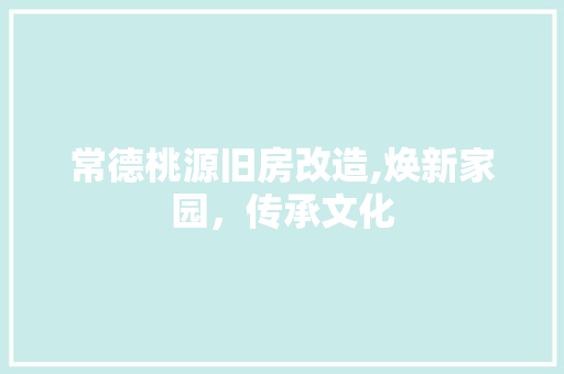常德桃源旧房改造,焕新家园，传承文化