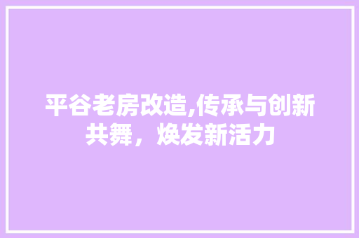 平谷老房改造,传承与创新共舞，焕发新活力