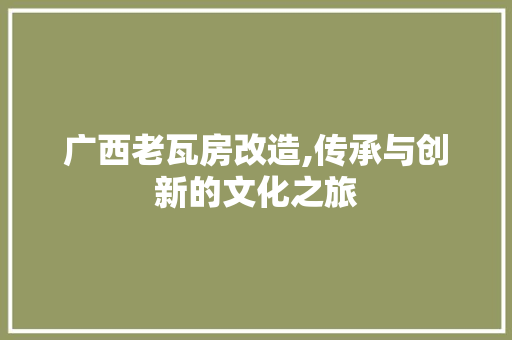 广西老瓦房改造,传承与创新的文化之旅