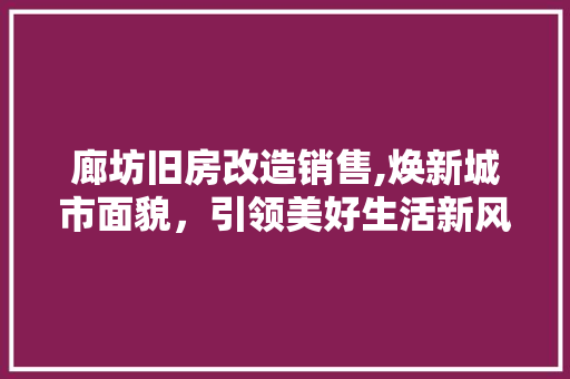 廊坊旧房改造销售,焕新城市面貌，引领美好生活新风尚