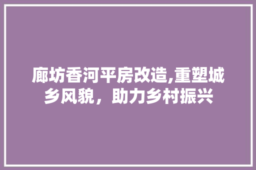 廊坊香河平房改造,重塑城乡风貌，助力乡村振兴