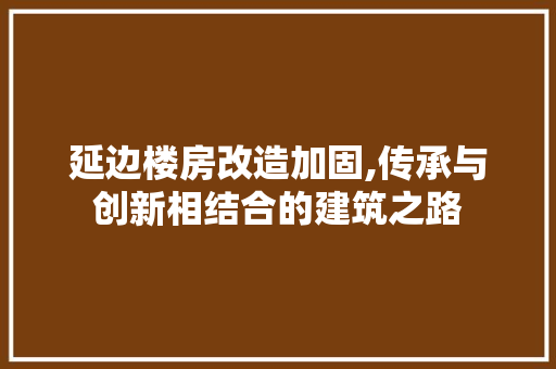 延边楼房改造加固,传承与创新相结合的建筑之路